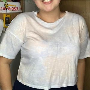 Light blue and pink tie-dye crop top